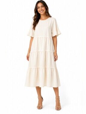 Kirundo NWT Women's Dress Cttage Core Prarie Peasant Embroidered Cream Ivory L